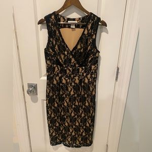 Lace black plunge dress- size 6- 100% polyester